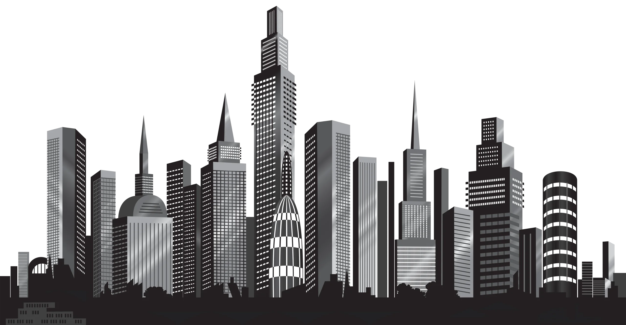 Monochrome New York City Skyline Architectural Clipart Silhouette Vector Design
