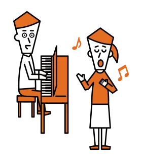 Musical Learning Journey: Vocal and Keyboard Training Clipart Illustration