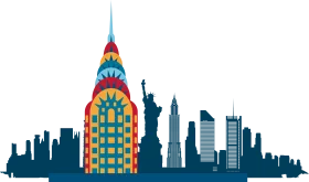 New York City Iconic Skyline Landmarks Stylized Geometric Clipart Design