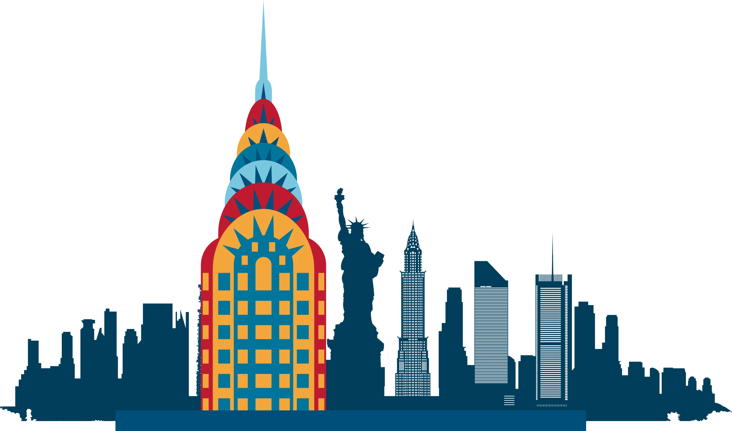 New York City Iconic Skyline Landmarks Stylized Geometric Clipart Design