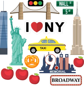New York City Icons Compilation Clipart: Landmarks, Symbols, and Urban Essentials