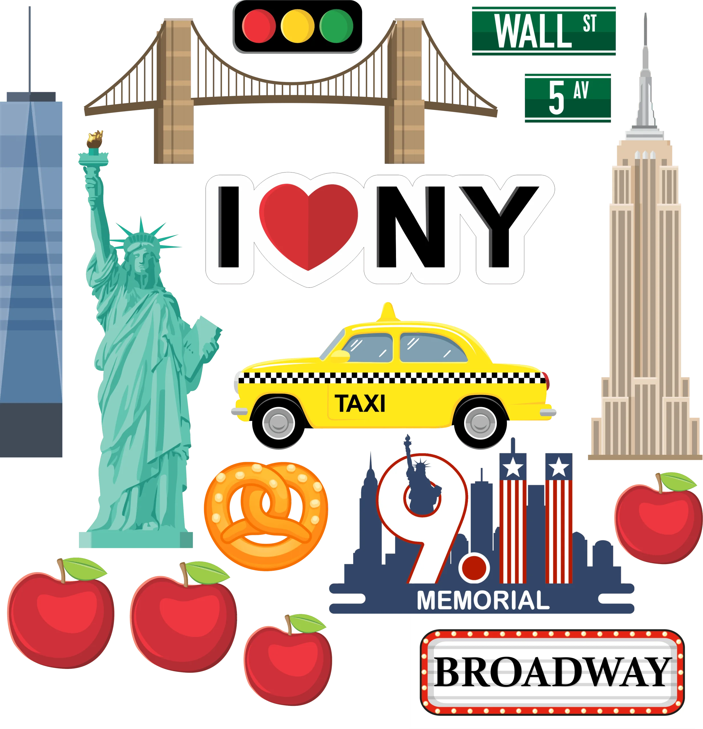 New York City Icons Compilation Clipart: Landmarks, Symbols, and Urban Essentials