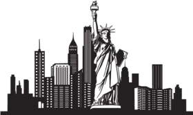 New York City Silhouette Skyline Iconic Landmarks Clipart Vector Design