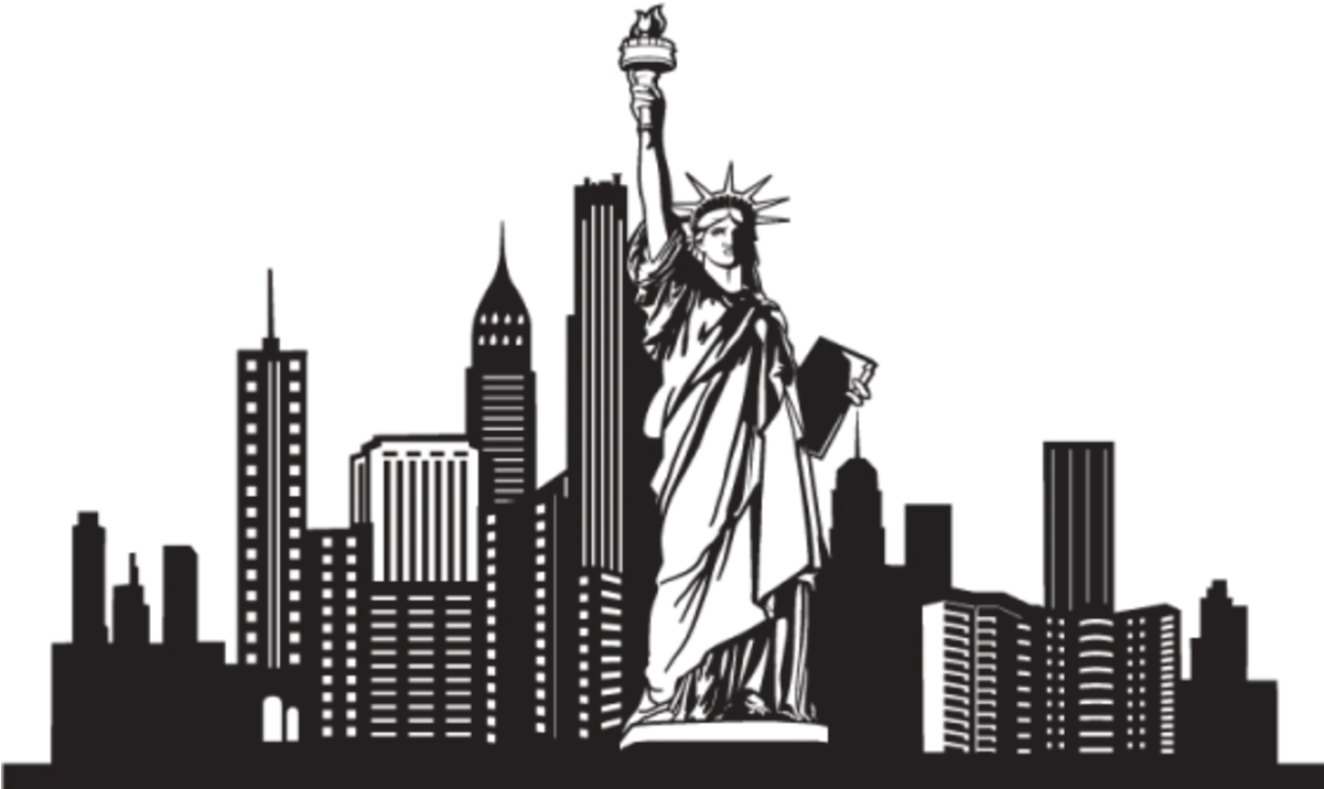 New York City Silhouette Skyline Iconic Landmarks Clipart Vector Design