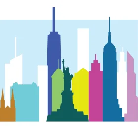 New York City Skyline Silhouettes Colorful Architectural Clipart Illustration