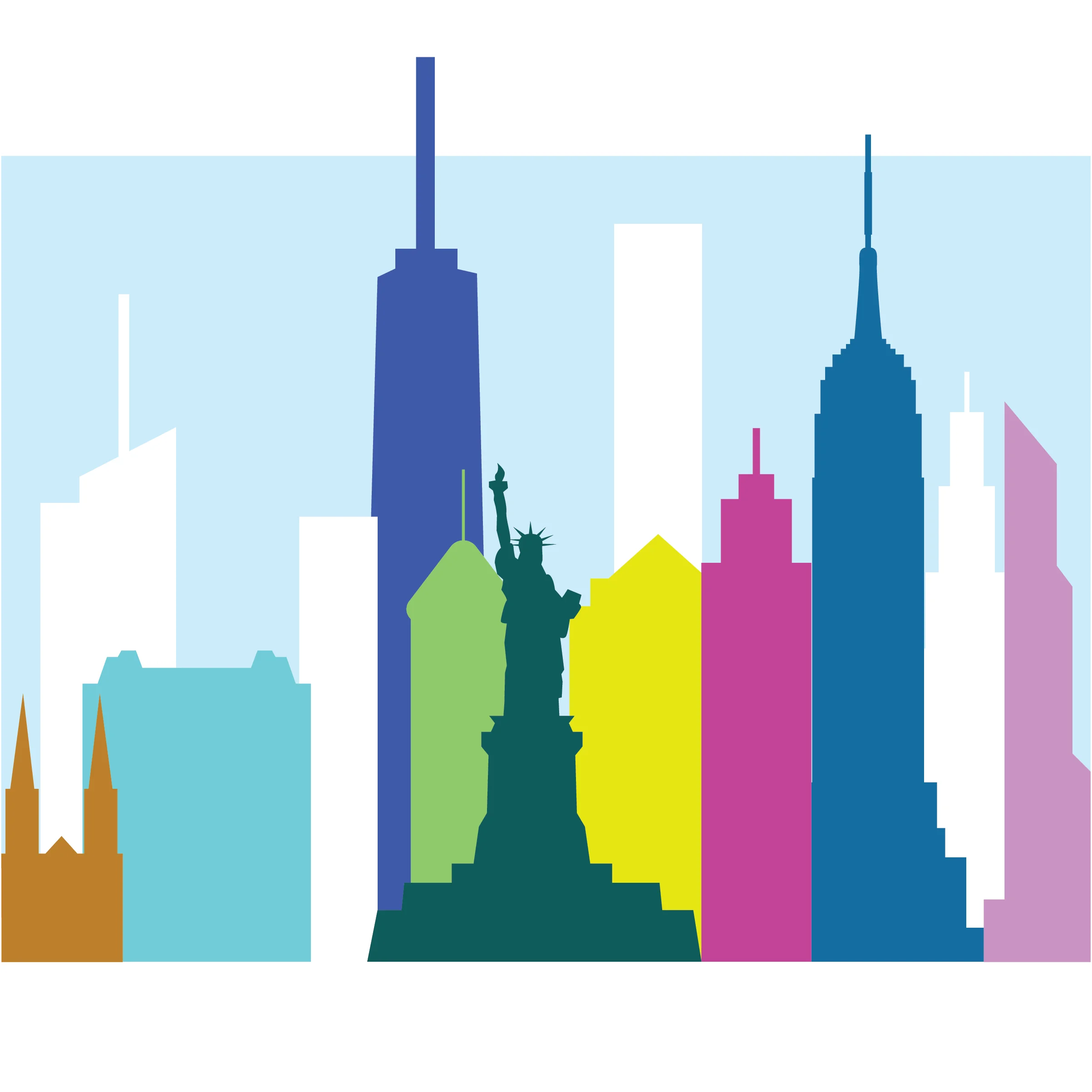 New York City Skyline Silhouettes Colorful Architectural Clipart Illustration