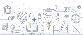 Professional Development and Learning Journey Sketch-Style Clipart Illustration