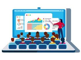 Professional Online Training Seminar Clipart with Business Analytics Dashboard