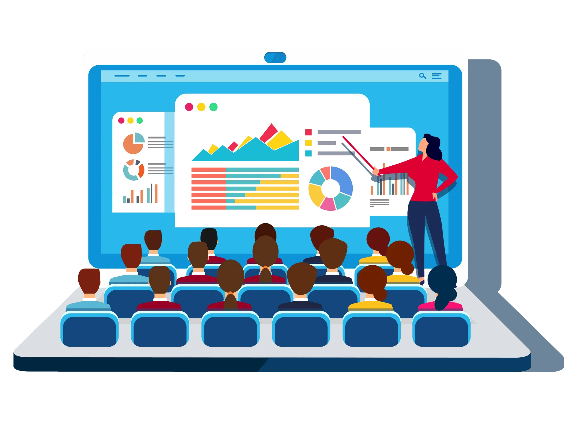 Professional Online Training Seminar Clipart with Business Analytics Dashboard