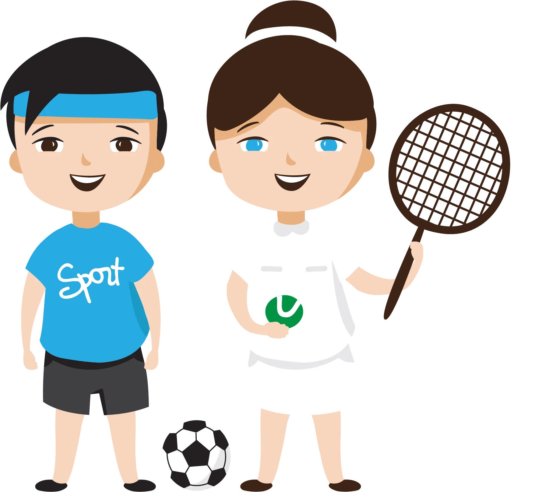 Sporty Kids Clipart Illustration Showcasing Soccer and Tennis Athletes