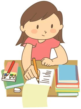 Studious Young Learner Engaged in Homework with Colorful School Supplies Clipart