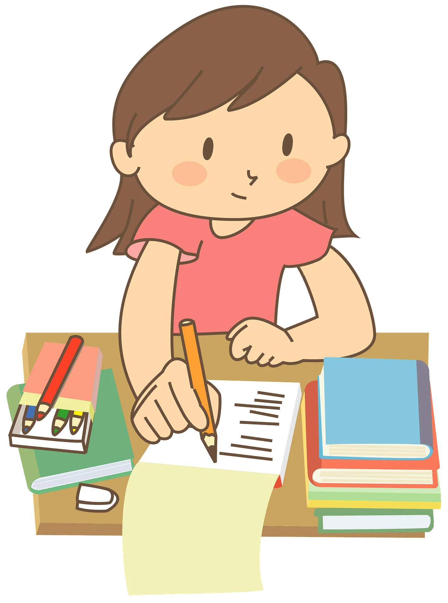 Studious Young Learner Engaged in Homework with Colorful School Supplies Clipart