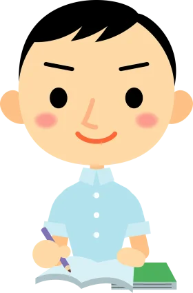 Studious Young Learner Engaged in Writing with Playful Clipart Style