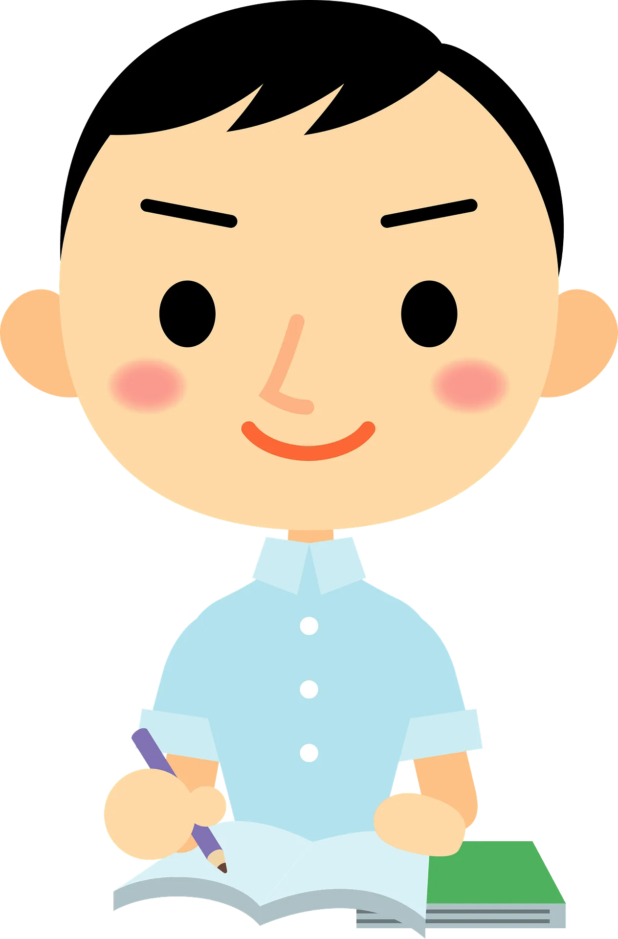 Studious Young Learner Engaged in Writing with Playful Clipart Style