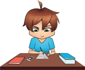Studious Young Learner Focused on Writing - Educational Cartoon Clipart Scene