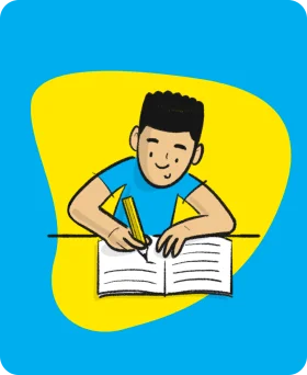 Studious Young Learner Focused on Writing in Cheerful Cartoon Clipart Style