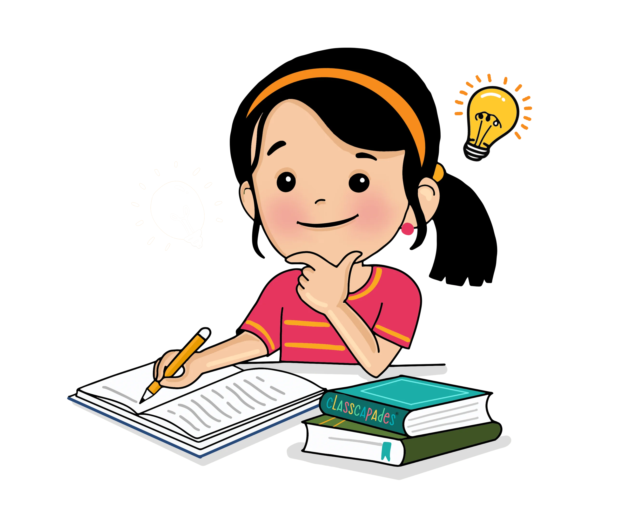 Studious Young Scholar Engaged in Learning with Bright Idea Clipart Illustration