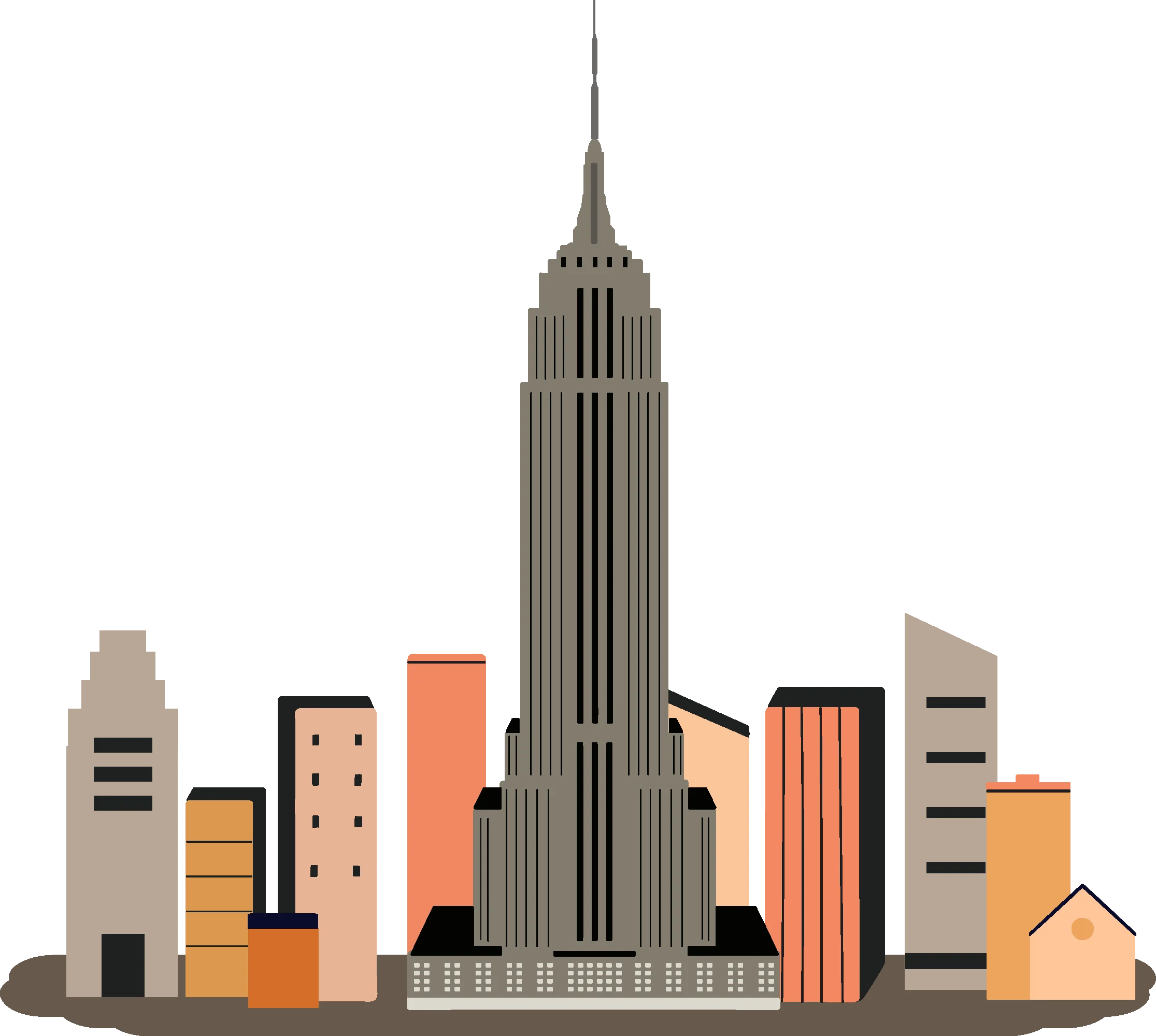 Stylized New York City Skyline Clipart with Iconic Empire State Building