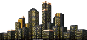 Stylized New York City Skyline Clipart with Illuminated Skyscrapers at Night