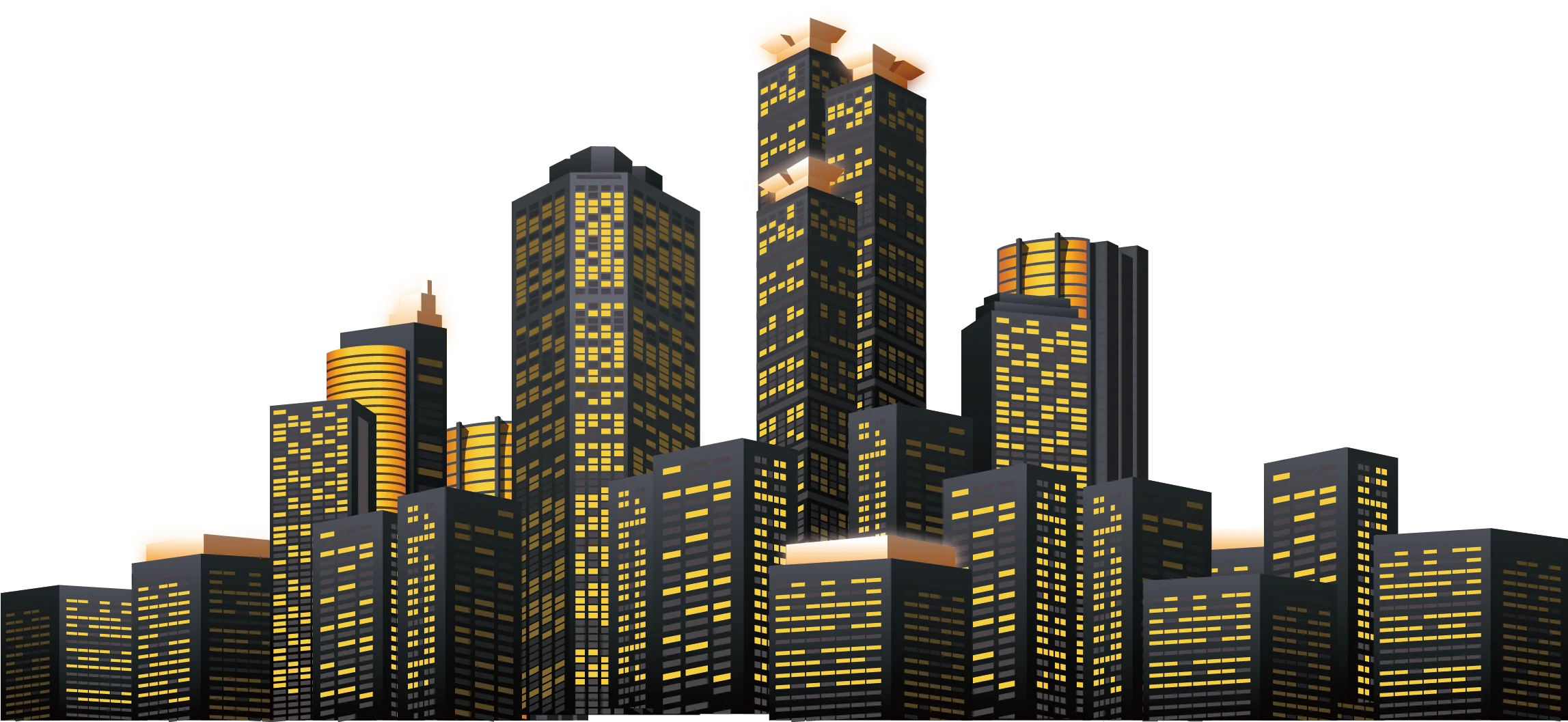 Stylized New York City Skyline Clipart with Illuminated Skyscrapers at Night