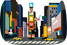 Stylized New York City Times Square Urban Landscape Iconic Clipart Design