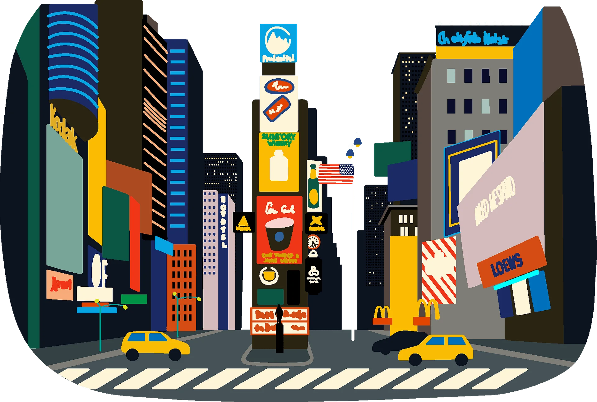 Stylized New York City Times Square Urban Landscape Iconic Clipart Design