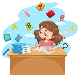 Young Student Learning with Floating Alphabet Clipart Illustration
