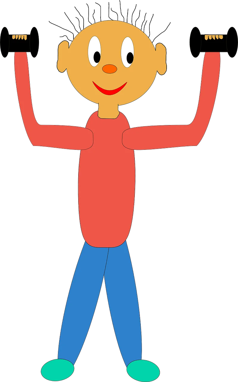 Cheerful Cartoon Character Lifting Dumbbells in Playful Exercise Clipart