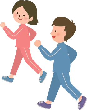 Cheerful Exercise Companions Walking Together in Playful Fitness Clipart