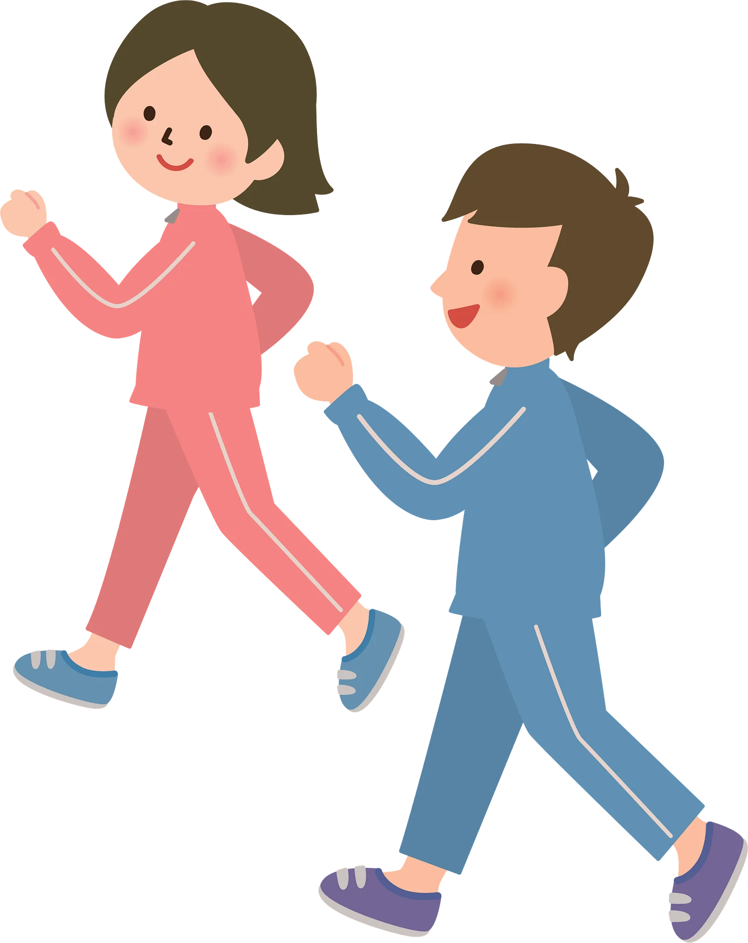 Cheerful Exercise Companions Walking Together in Playful Fitness Clipart