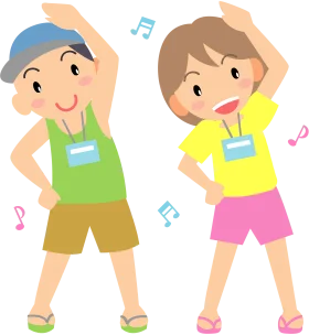 Cheerful Kids Dancing and Exercising Clipart with Musical Notes