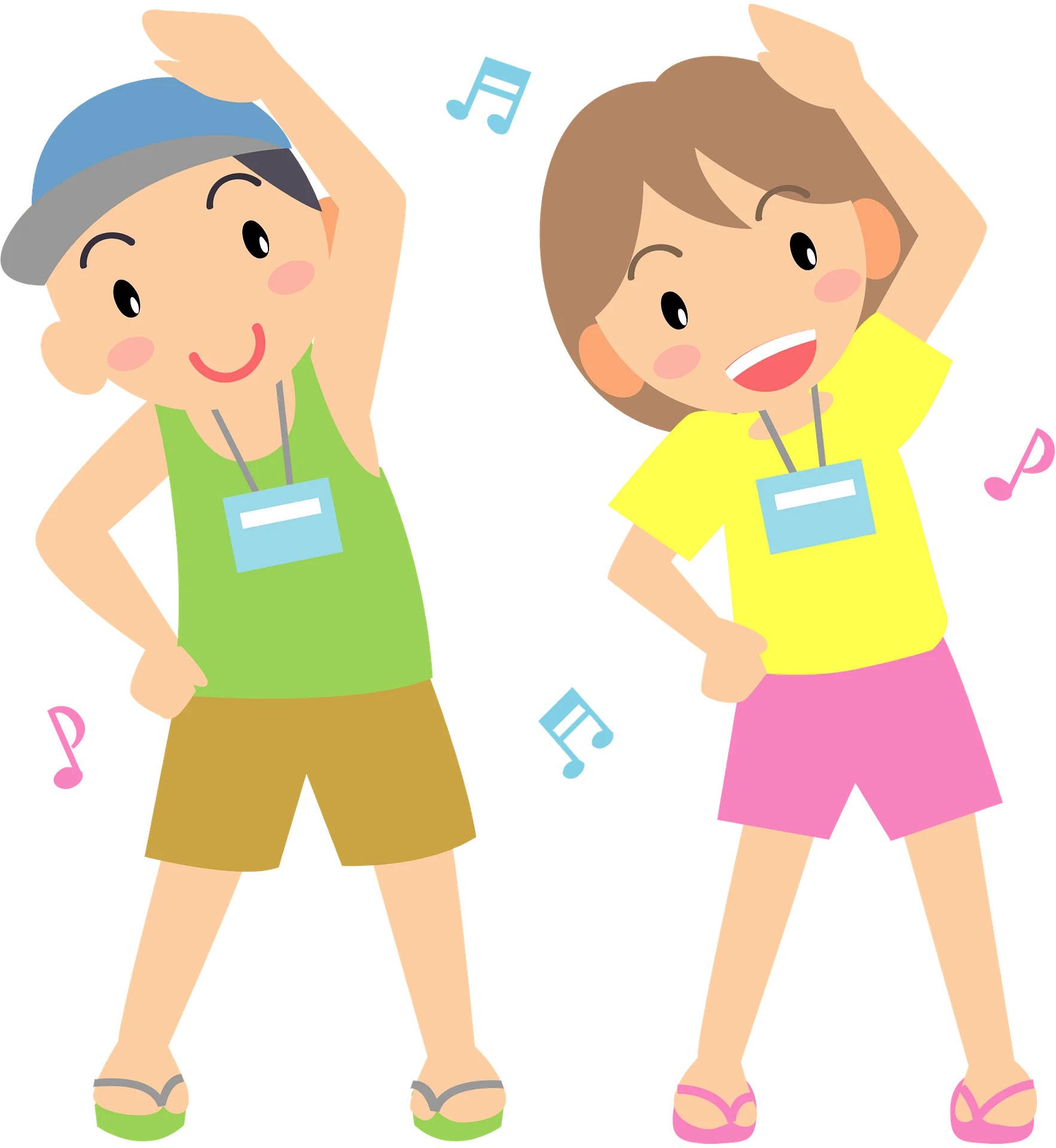 Cheerful Kids Dancing and Exercising Clipart with Musical Notes
