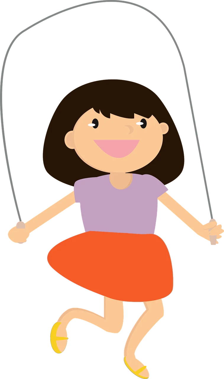 Cheerful Young Girl Enjoying Jump Rope Exercise in Colorful Clipart Style