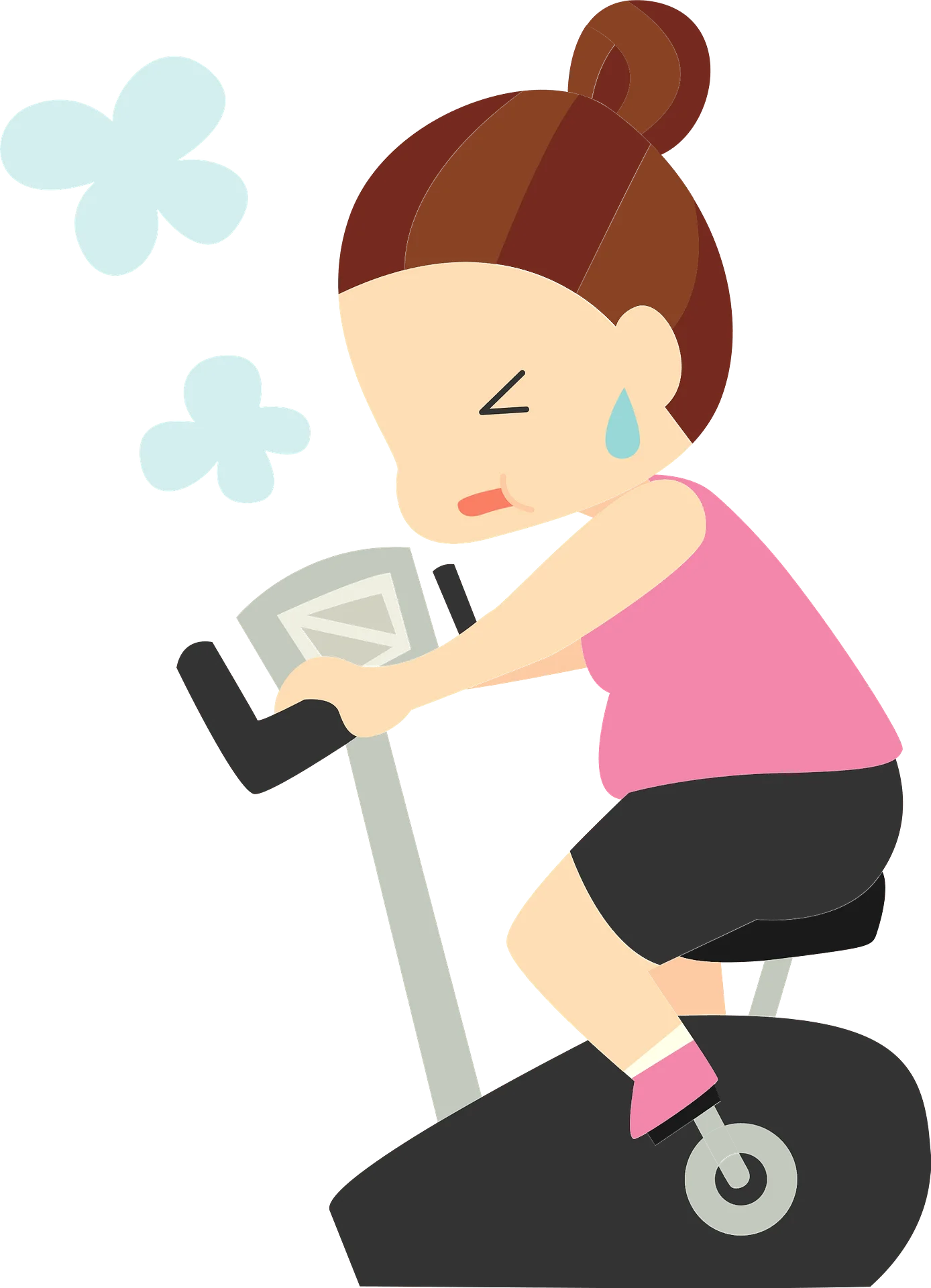 Determined Fitness Enthusiast on Exercise Bike Clipart - Workout Motivation Illustration