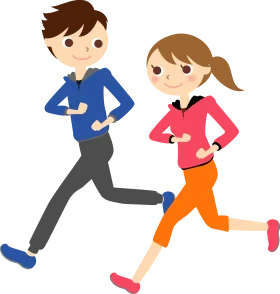Fitness Enthusiasts Jogging Together: A Dynamic Cartoon Clipart Illustration
