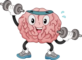 Playful Brain Fitness Clipart: Cartoon Neuron Muscles in Workout Mode