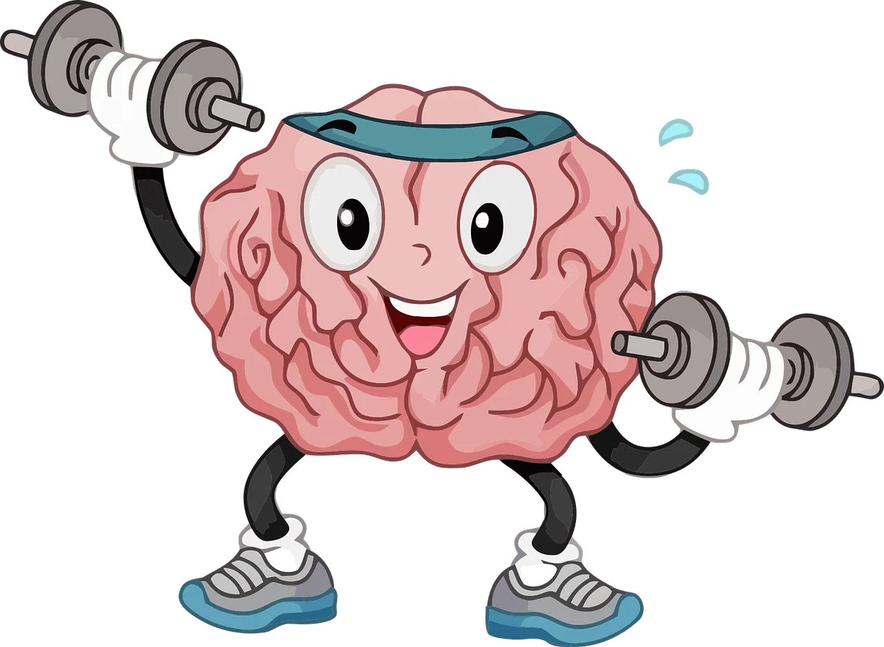Playful Brain Fitness Clipart: Cartoon Neuron Muscles in Workout Mode