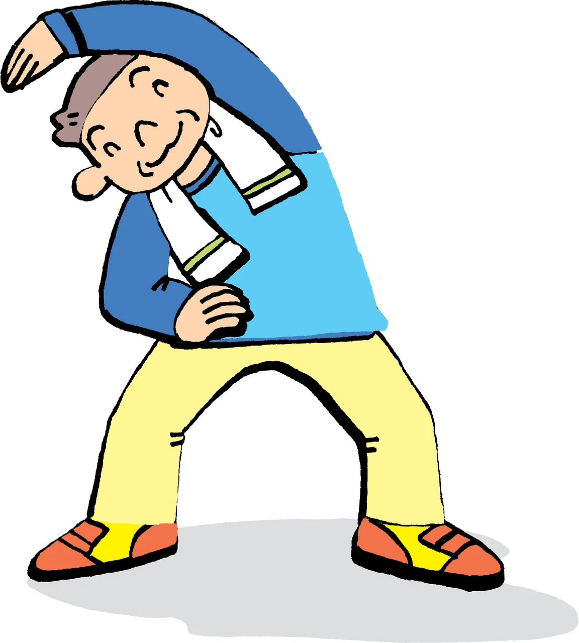 Playful Cartoon Character Performing Stretching Exercise Clipart Illustration