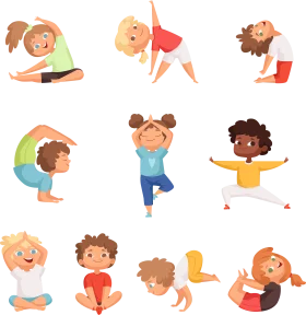 Adorable Kids Yoga and Stretching Poses Cartoon Clipart Collection