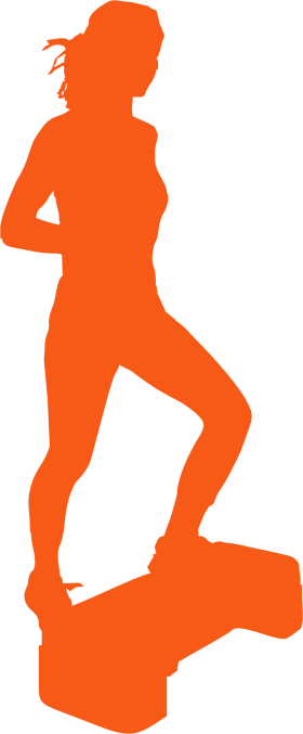 Energetic Fitness Silhouette Performing Step Aerobics Clipart in Bold Orange