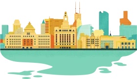 Minimalist New York City Skyline Architectural Clipart Illustration with Stylized Buildings