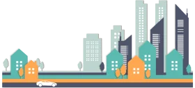Modern Urban Cityscape Skyline with Skyscrapers and Buildings Clipart Design