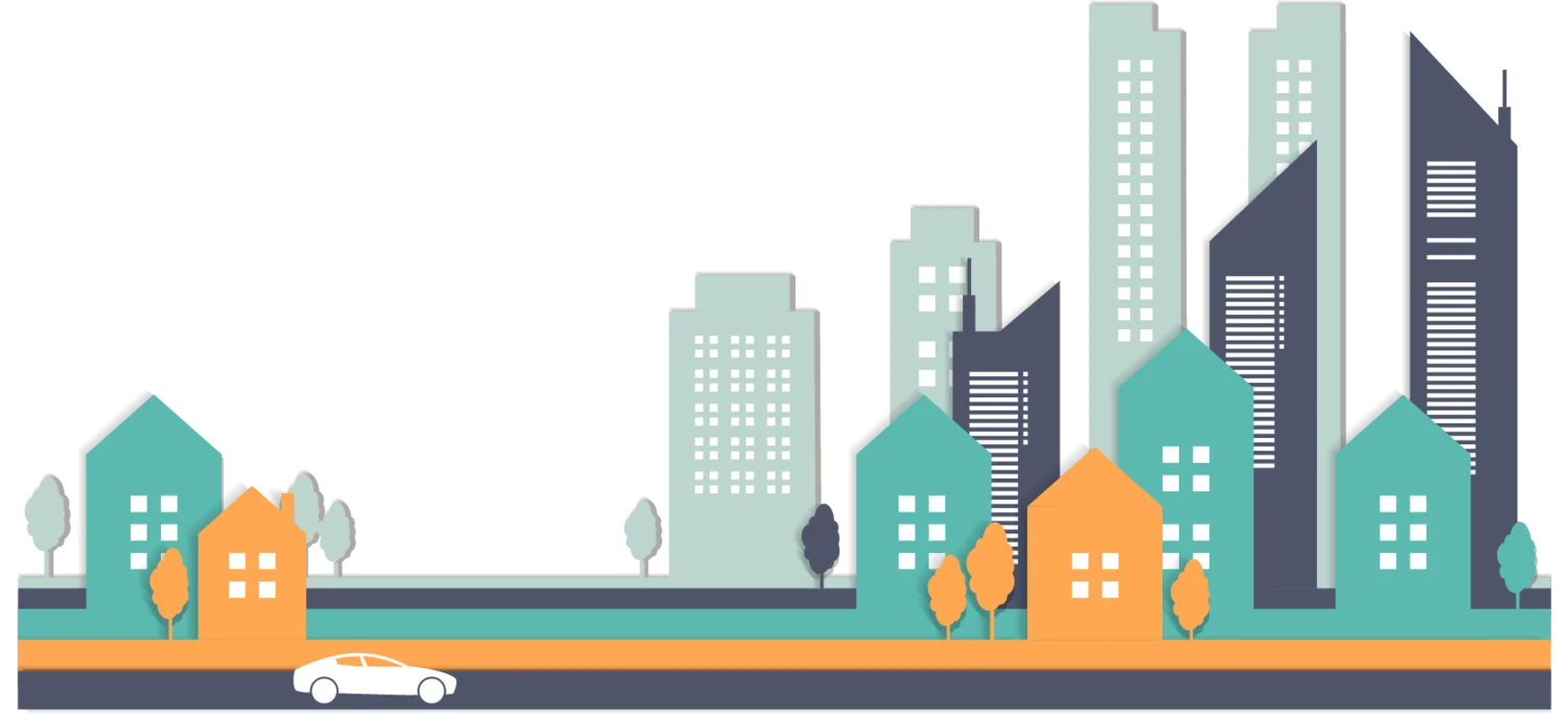 Modern Urban Cityscape Skyline with Skyscrapers and Buildings Clipart Design