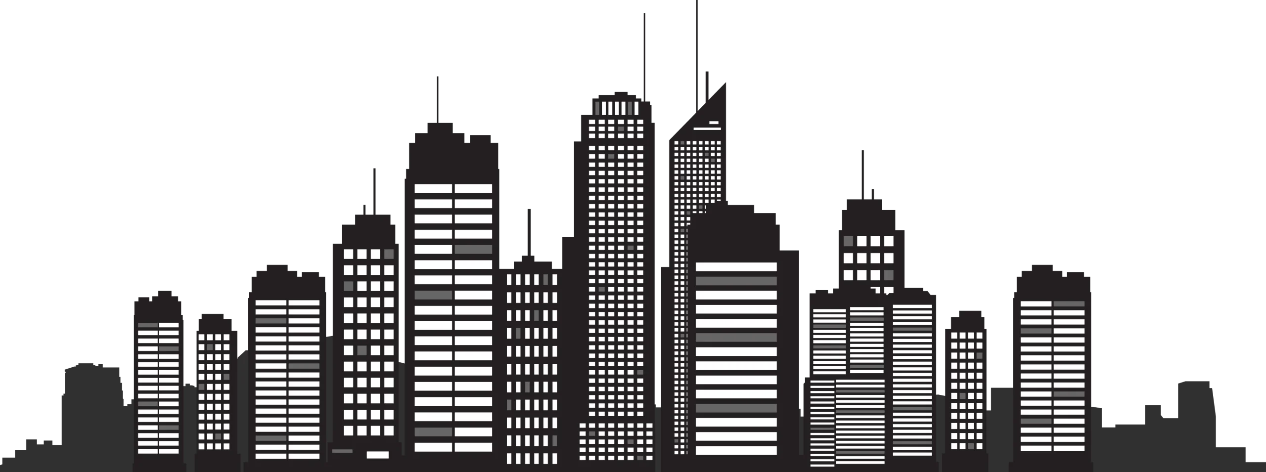 Monochromatic Urban Skyline New York City Architectural Clipart Silhouette Design