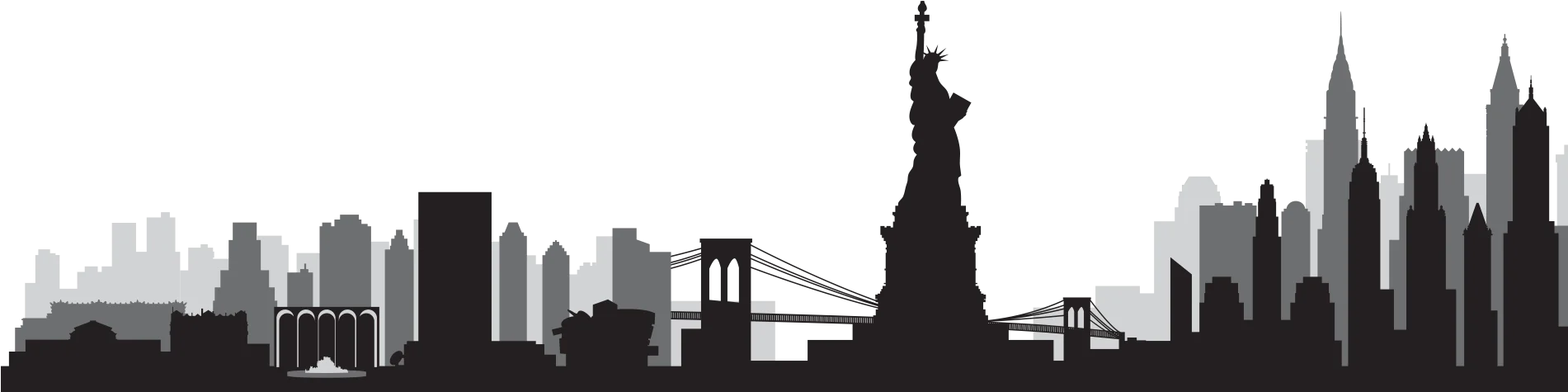 New York City Iconic Skyline Silhouette Clipart - Urban Landscape Outline
