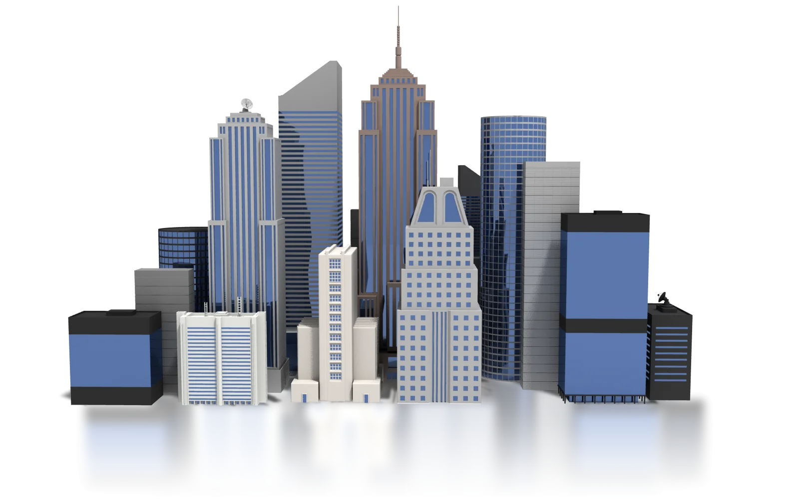 New York City Skyline Architectural Clipart with Modern Skyscrapers and Buildings