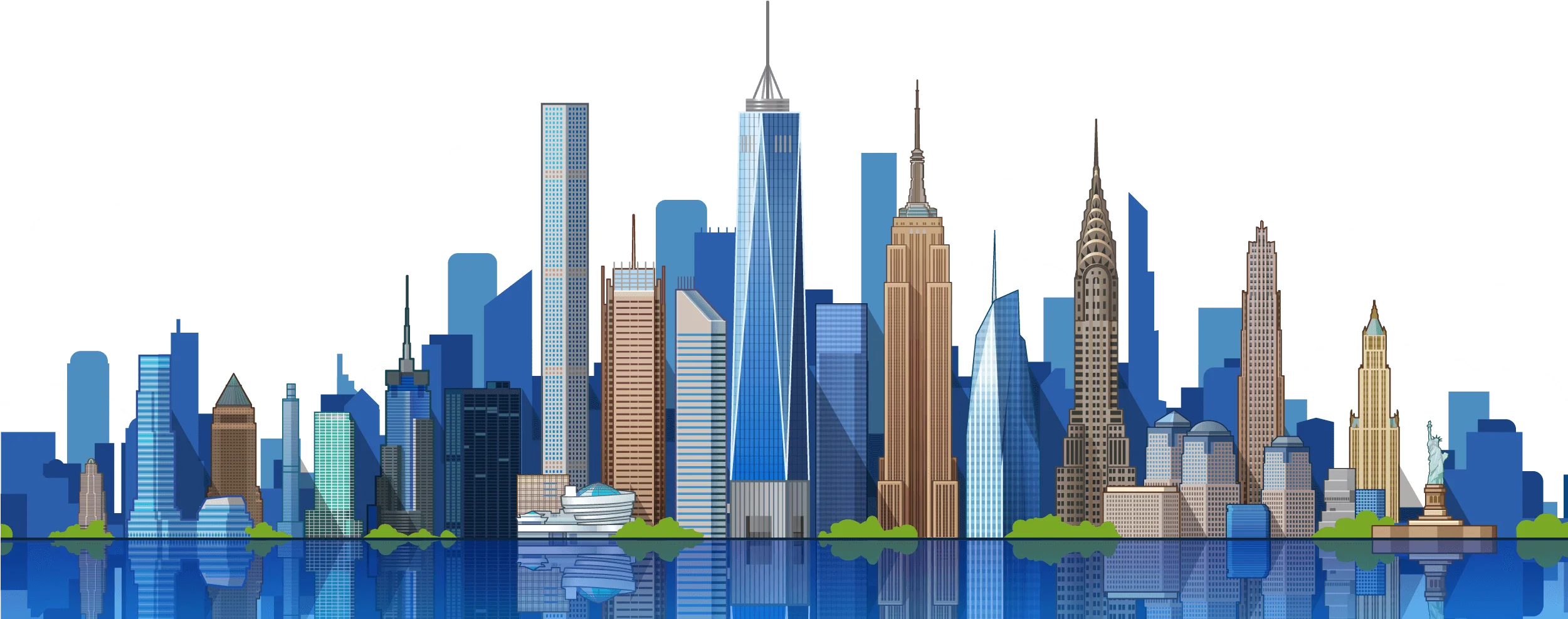 New York City Skyline Architectural Silhouettes Geometric Clipart Illustration