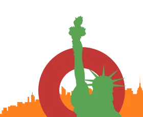 New York City Skyline Clipart with Statue of Liberty Silhouette in Bold Colors