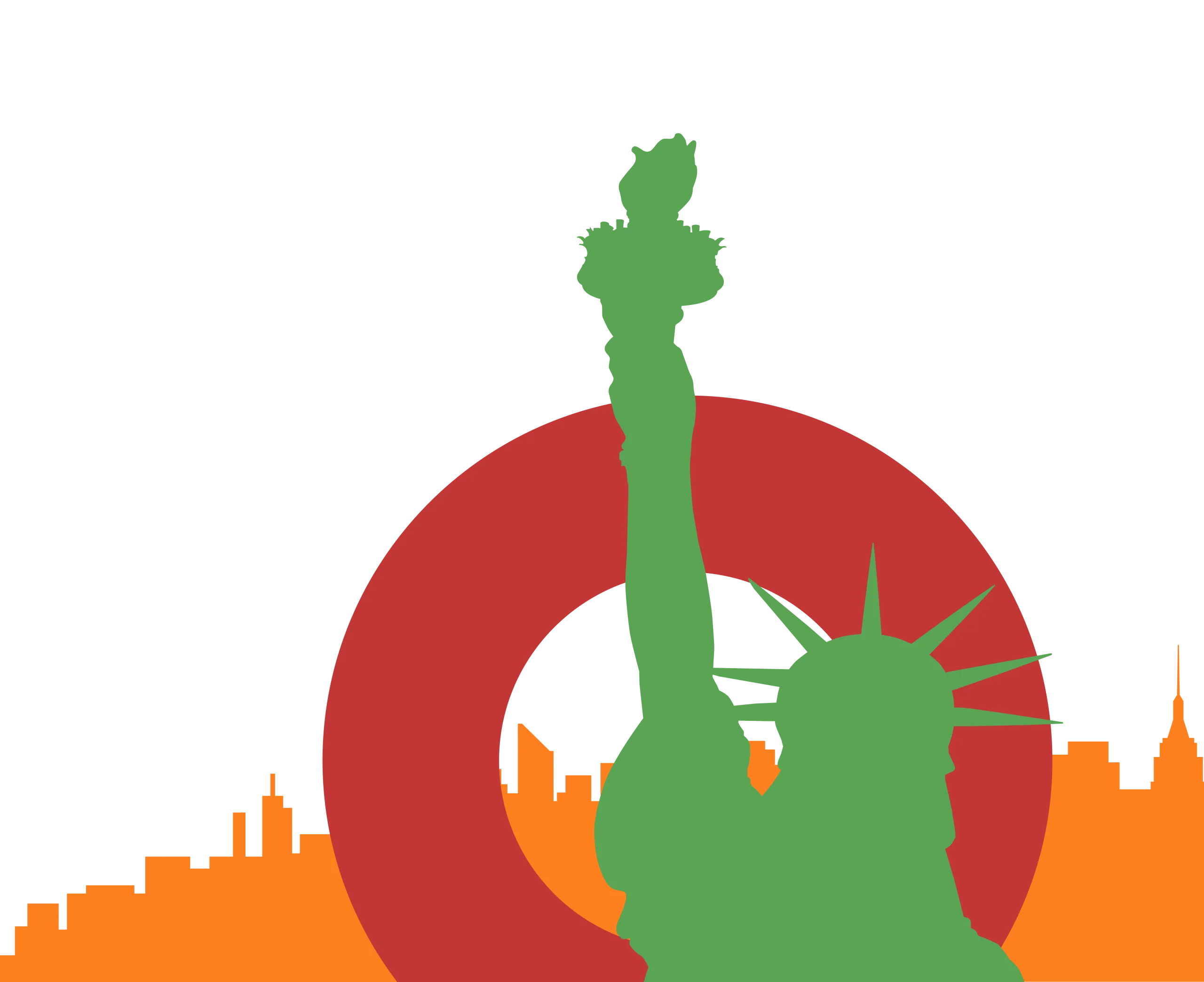 New York City Skyline Clipart with Statue of Liberty Silhouette in Bold Colors