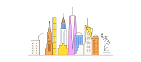 New York City Skyline Minimalist Geometric Cityscape Clipart Illustration